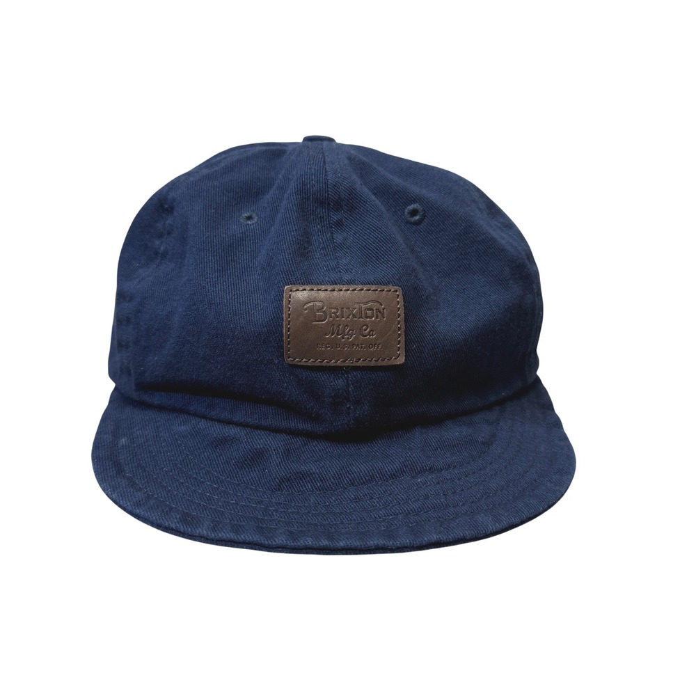 Brixton Hat Navy Blue Cotton Twill Short Brim Cap Leather Logo Patch Size L